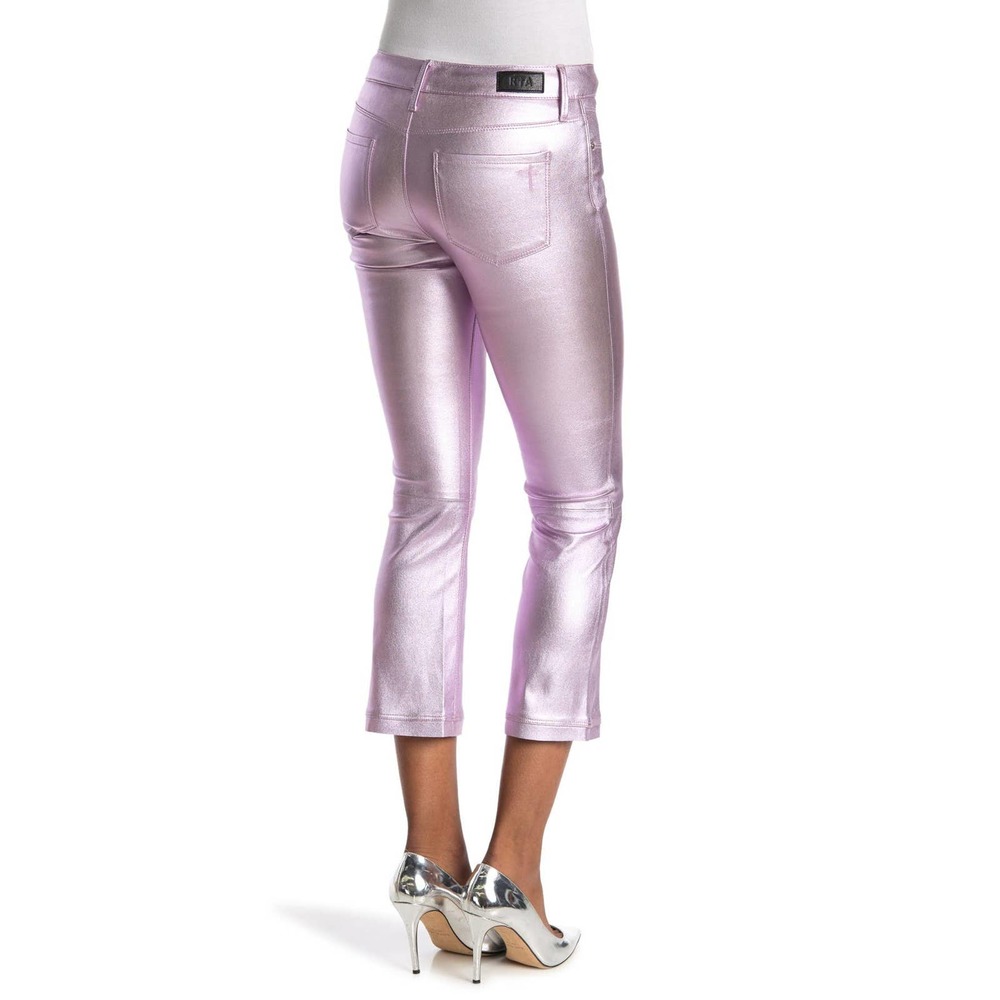 NWT RtA Kiki 100% Lambskin Leather Flare Cropped Pants In Purple Haze $1195 - Picture 2 of 12